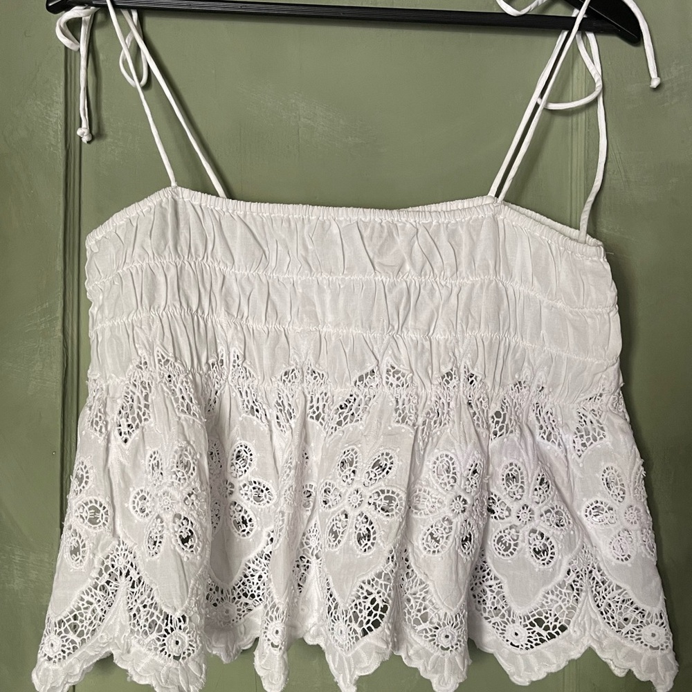Urban Outfitters White Eyelet Smocked Camisole